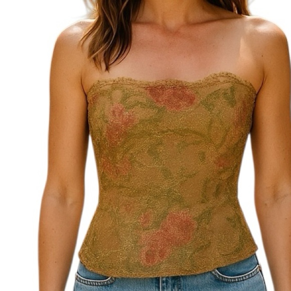 Vintage Patricia Bryant Floral Lace Corset Top sz M-L